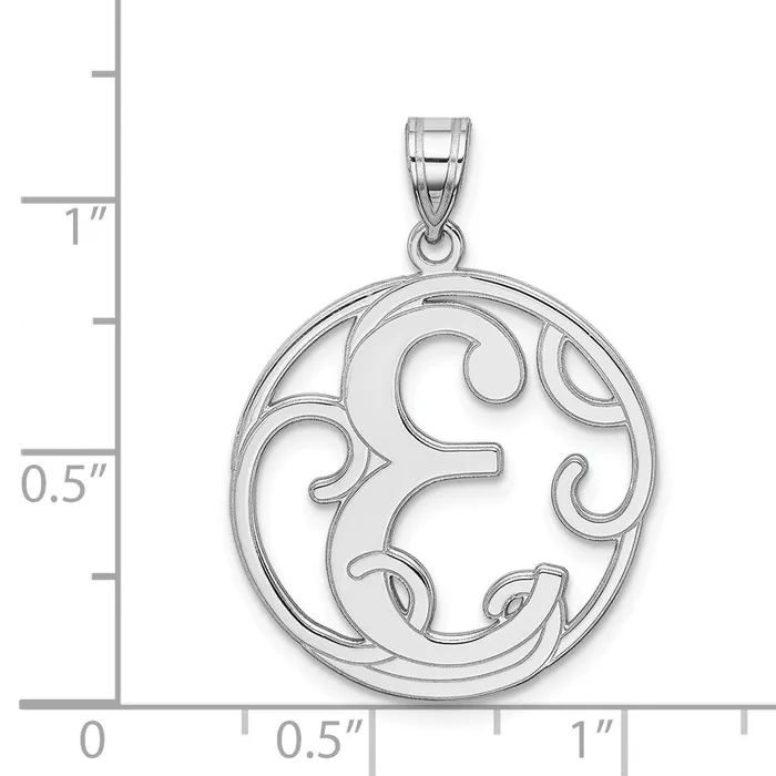 Sterling Silver Rhodiumplated Fancy Script Letter E Initial Pendant TreasureFineJewelers Necklaces