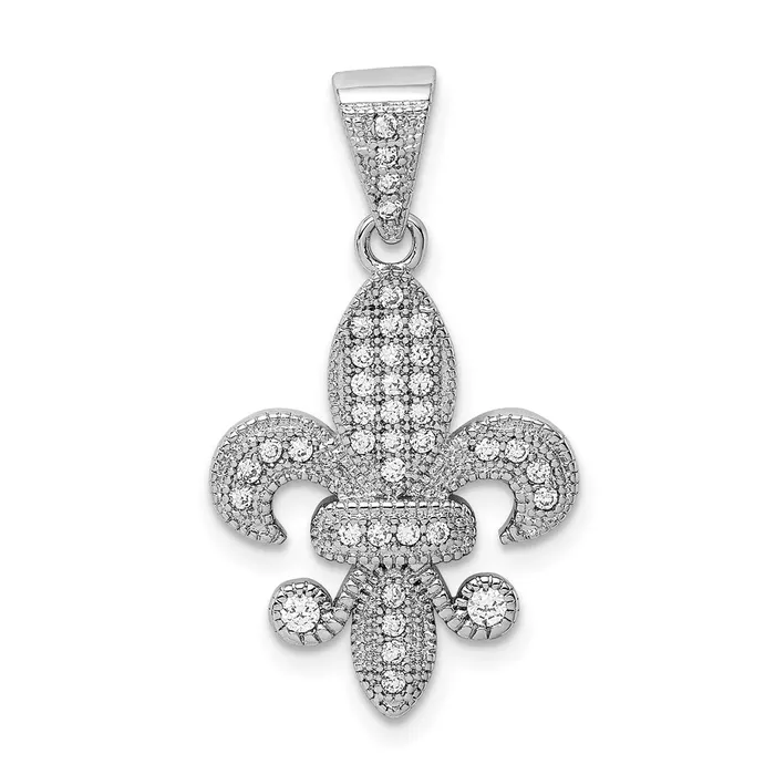 Sterling Silver Rhodiumplated Polished CZ Fleur De Lis Pendant TreasureFineJewelers Necklaces Sterling Silver Rhodiumplated Polished CZ Fleur De Lis Pendant TreasureFineJewelers Necklaces