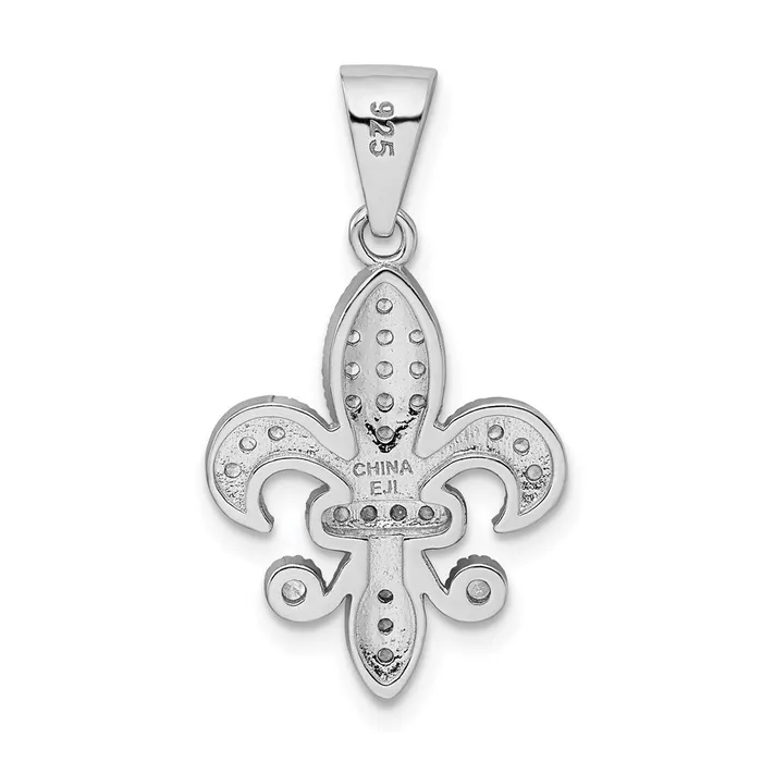Sterling Silver Rhodiumplated Polished CZ Fleur De Lis Pendant TreasureFineJewelers Necklaces