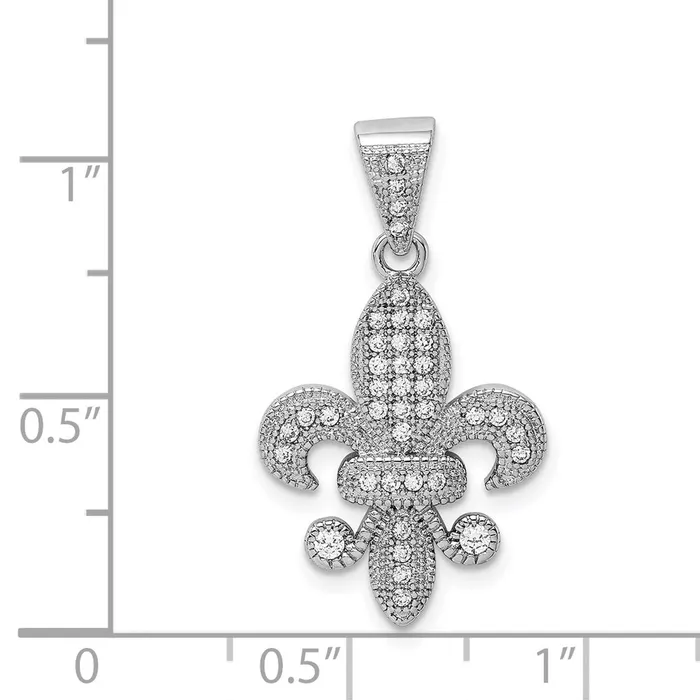 Sterling Silver Rhodiumplated Polished CZ Fleur De Lis Pendant TreasureFineJewelers Necklaces