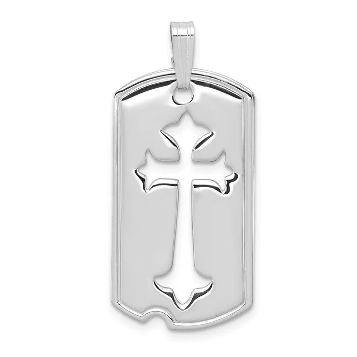 Sterling Silver Rhodiumplated Polished Dog Tag wCut out Cross Pendant TreasureFineJewelers Necklaces Sterling Silver Rhodiumplated Polished Dog Tag wCut out Cross Pendant TreasureFineJewelers Necklaces