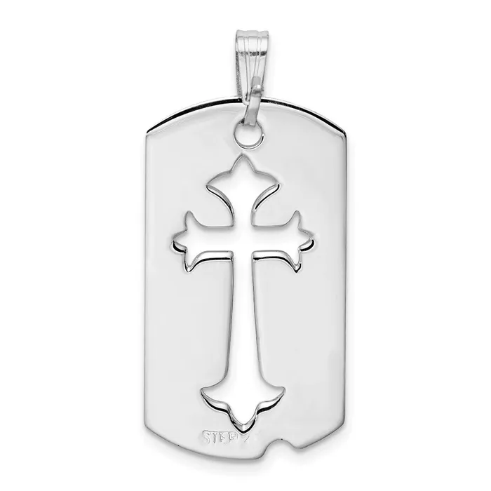 Sterling Silver Rhodiumplated Polished Dog Tag wCut out Cross Pendant TreasureFineJewelers Necklaces