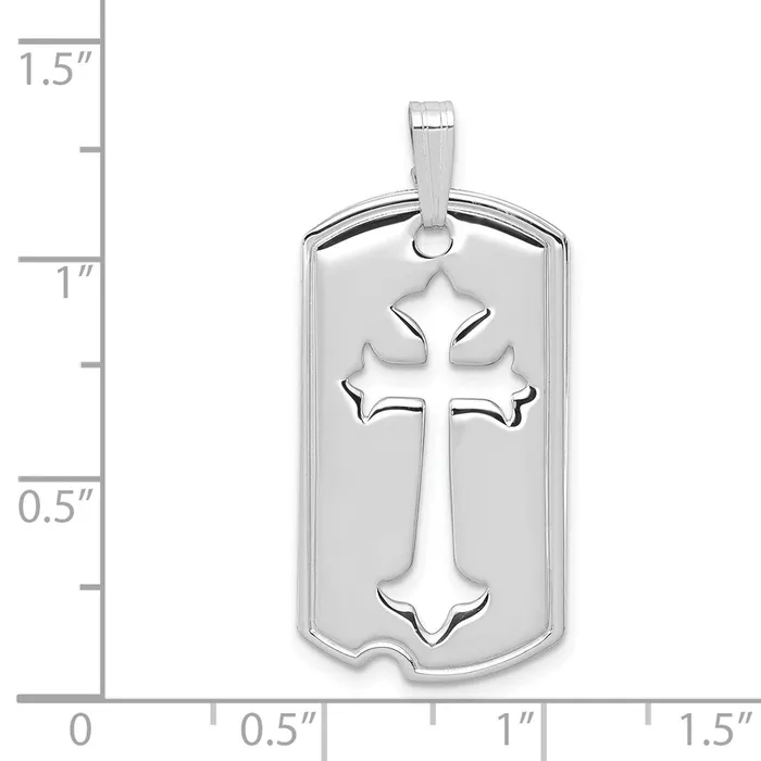 Sterling Silver Rhodiumplated Polished Dog Tag wCut out Cross Pendant TreasureFineJewelers Necklaces