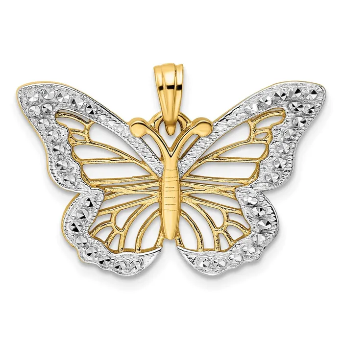 TreasureFineJewelers 14k and White Rhodium Diamondcut Butterfly Pendant Necklaces TreasureFineJewelers 14k and White Rhodium Diamondcut Butterfly Pendant Necklaces