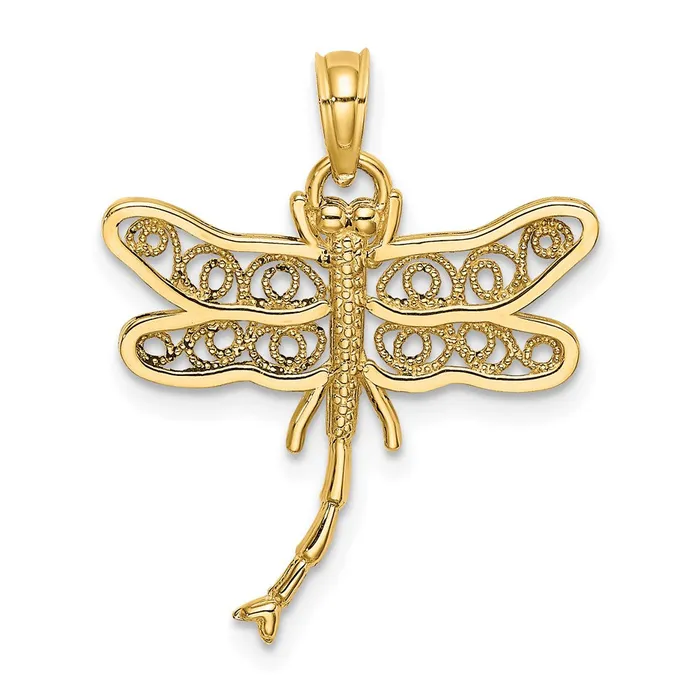 TreasureFineJewelers 14K Dragonfly wBeaded Filigree Wings Charm Charm Necklaces TreasureFineJewelers 14K Dragonfly wBeaded Filigree Wings Charm Charm Necklaces