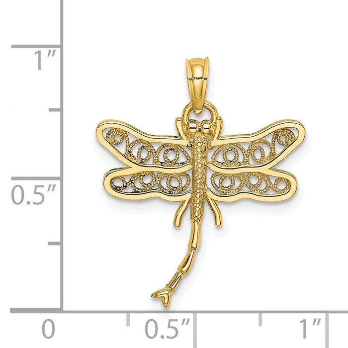TreasureFineJewelers 14K Dragonfly wBeaded Filigree Wings Charm Charm Necklaces