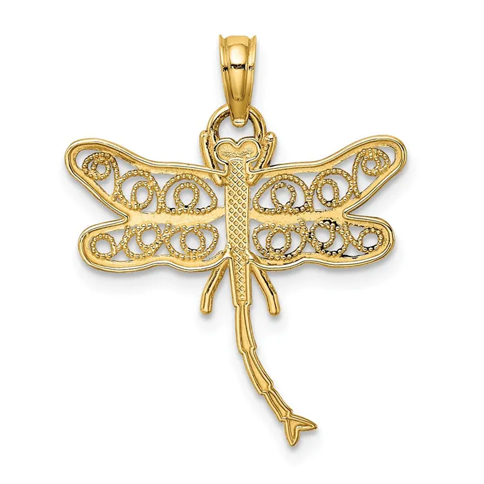 TreasureFineJewelers 14K Dragonfly wBeaded Filigree Wings Charm Charm Necklaces