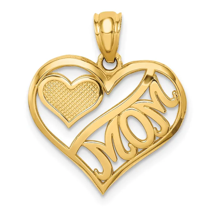TreasureFineJewelers 14k Polished MOM and Heart In Heart Pendant Necklaces TreasureFineJewelers 14k Polished MOM and Heart In Heart Pendant Necklaces