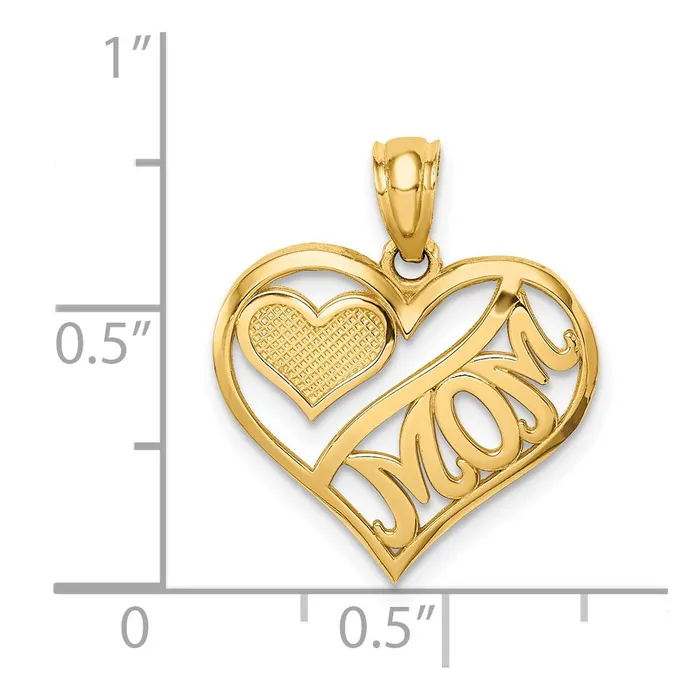TreasureFineJewelers 14k Polished MOM and Heart In Heart Pendant Necklaces