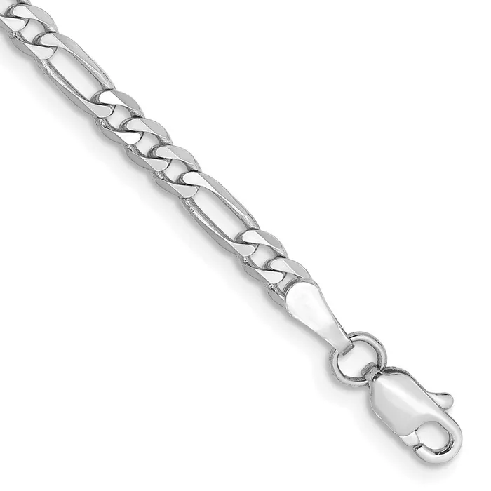 TreasureFineJewelers 14k White Gold 3mm Flat Figaro with Lobster Clasp Bracelet Bracelets