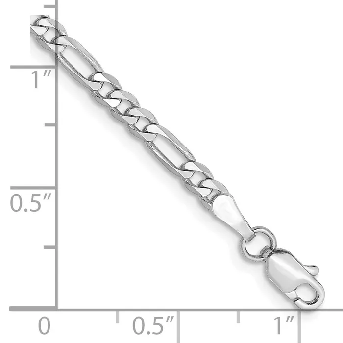 TreasureFineJewelers 14k White Gold 3mm Flat Figaro with Lobster Clasp Bracelet Bracelets