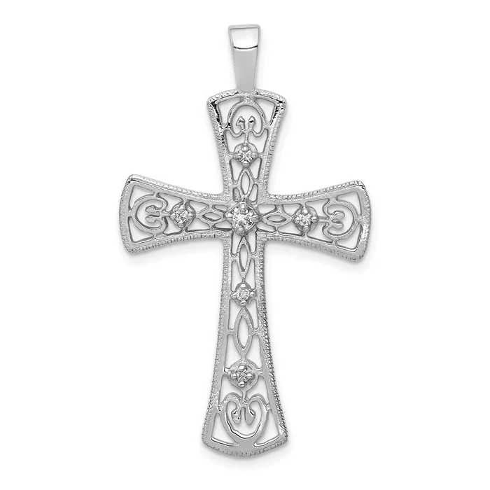 TreasureFineJewelers 14k White Gold AA Diamond Cross Pendant Necklaces