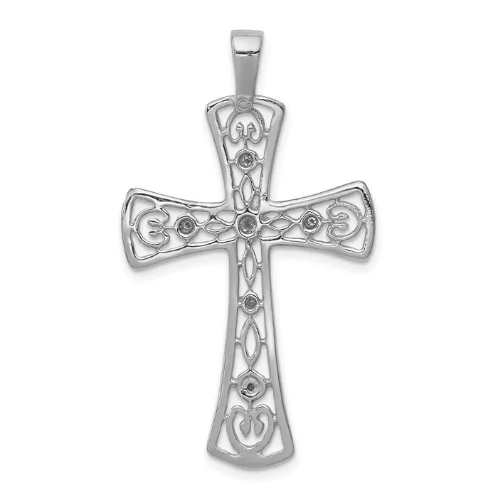 TreasureFineJewelers 14k White Gold AA Diamond Cross Pendant Necklaces