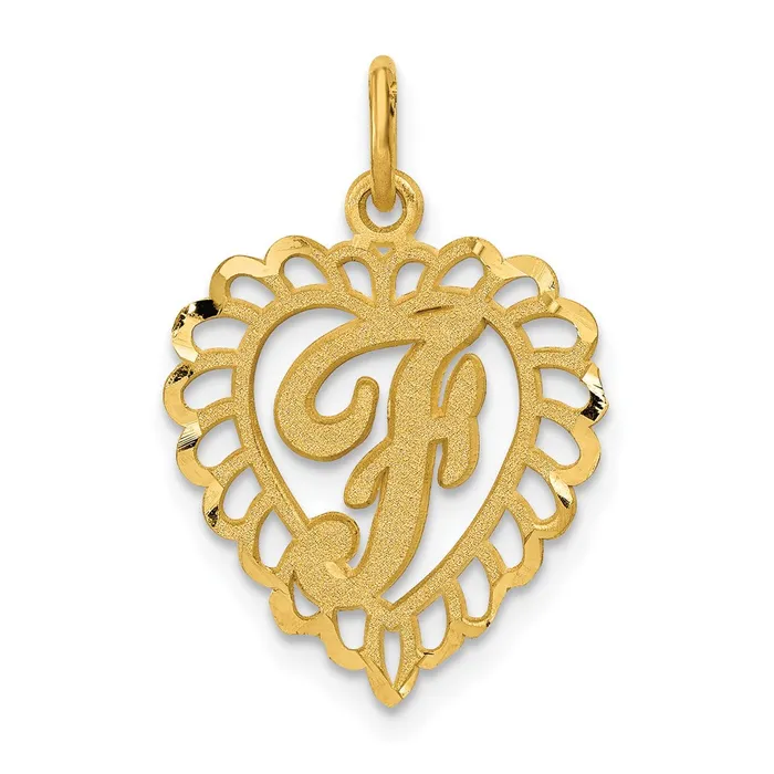 TreasureFineJewelers 14k Yellow Gold Heart Letter F Charm Charm Necklaces TreasureFineJewelers 14k Yellow Gold Heart Letter F Charm Charm Necklaces
