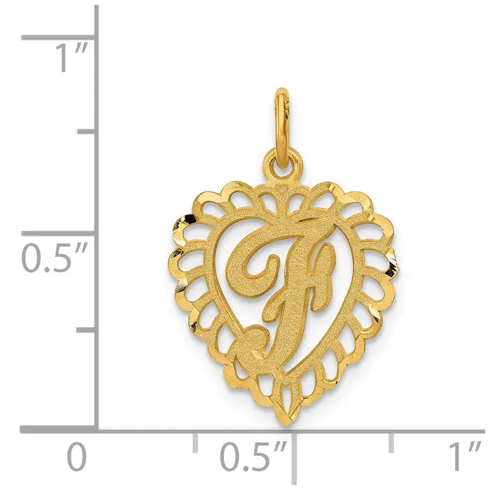 TreasureFineJewelers 14k Yellow Gold Heart Letter F Charm Charm Necklaces