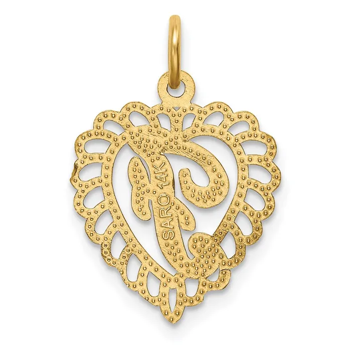 TreasureFineJewelers 14k Yellow Gold Heart Letter F Charm Charm Necklaces
