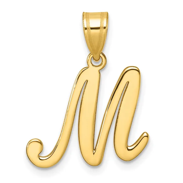 TreasureFineJewelers 14k Yellow Gold Script Letter M Initial Pendant Necklaces TreasureFineJewelers 14k Yellow Gold Script Letter M Initial Pendant Necklaces