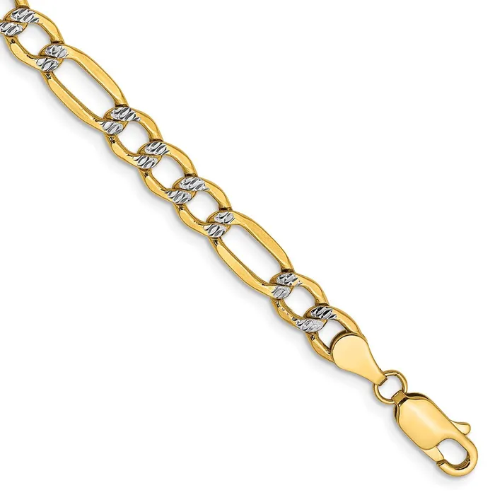 TreasureFineJewelers Bracelets 14K 8 inch 525mm SemiSolid with Rhodium Pav Figaro with Lobster Clasp Bracelet TreasureFineJewelers Bracelets 14K 8 inch 525mm SemiSolid with Rhodium Pav Figaro with Lobster Clasp Bracelet