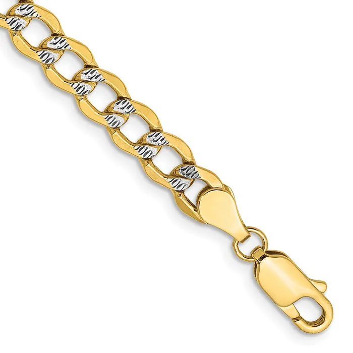 TreasureFineJewelers Bracelets 14K 8 inch 52mm SemiSolid with Rhodium Pav Curb with Lobster Clasp Bracelet TreasureFineJewelers Bracelets 14K 8 inch 52mm SemiSolid with Rhodium Pav Curb with Lobster Clasp Bracelet
