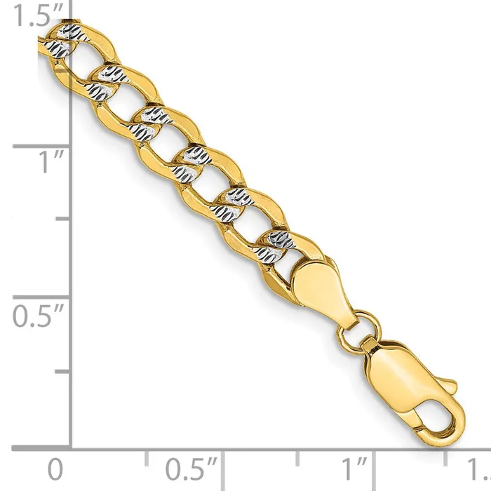 TreasureFineJewelers Bracelets 14K 8 inch 52mm SemiSolid with Rhodium Pav Curb with Lobster Clasp Bracelet