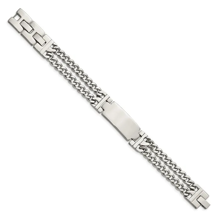 TreasureFineJewelers Bracelets Chisel Stainless Steel Polished 2 Strand Curb Chain 775 inch with 5 inch extension ID Bracelet