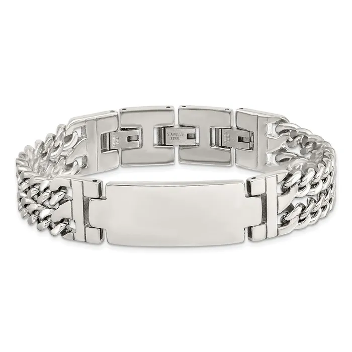 TreasureFineJewelers Bracelets Chisel Stainless Steel Polished 2 Strand Curb Chain 775 inch with 5 inch extension ID Bracelet