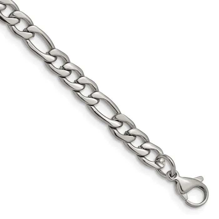 TreasureFineJewelers Bracelets Chisel Stainless Steel Polished 63mm 8 inch Figaro Chain