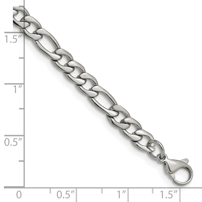 TreasureFineJewelers Bracelets Chisel Stainless Steel Polished 63mm 8 inch Figaro Chain