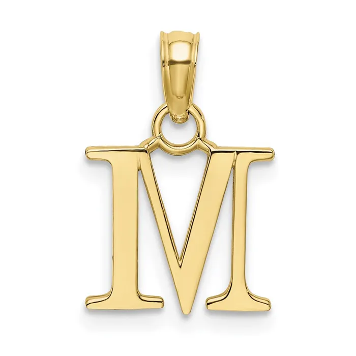 TreasureFineJewelers Charm Necklaces 10k Yellow Gold Polished M Block Initial Charm