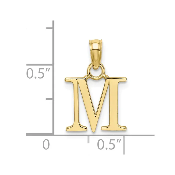TreasureFineJewelers Charm Necklaces 10k Yellow Gold Polished M Block Initial Charm