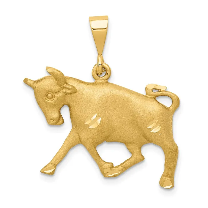 TreasureFineJewelers Charm Necklaces 14k Satin Diamondcut Taurus Zodiac Charm TreasureFineJewelers Charm Necklaces 14k Satin Diamondcut Taurus Zodiac Charm