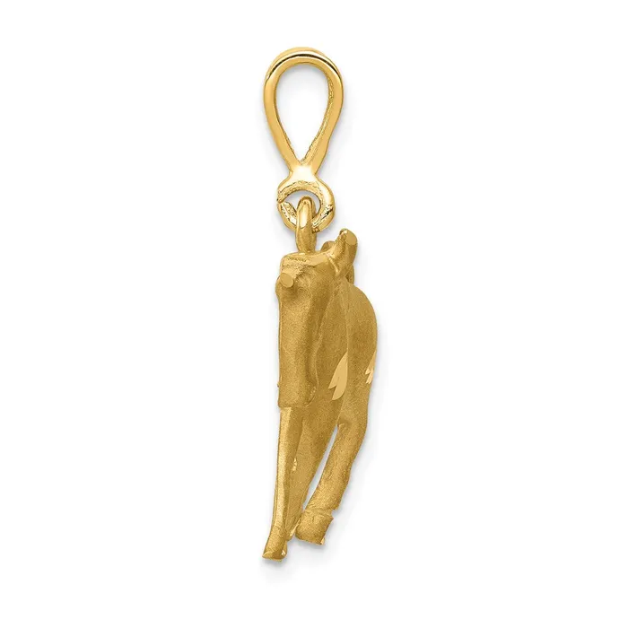 TreasureFineJewelers Charm Necklaces 14k Satin Diamondcut Taurus Zodiac Charm