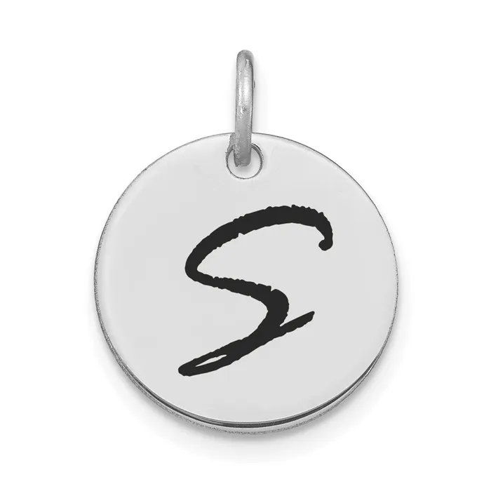 TreasureFineJewelers Charm Necklaces 14k White Gold Polished Black Enamel Letter S Initial Disk Charm TreasureFineJewelers Charm Necklaces 14k White Gold Polished Black Enamel Letter S Initial Disk Charm