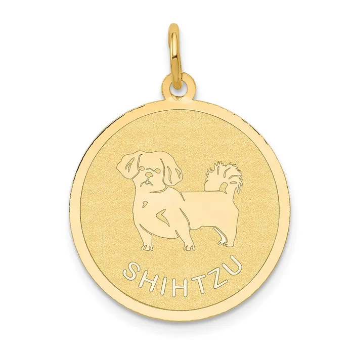 TreasureFineJewelers Charm Necklaces 14k Yellow Gold Shih Tzu Disc Charm