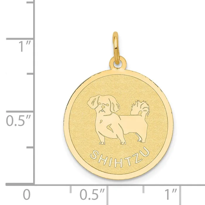 TreasureFineJewelers Charm Necklaces 14k Yellow Gold Shih Tzu Disc Charm