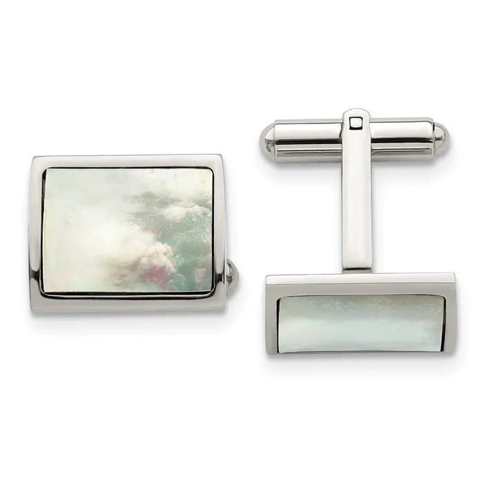 TreasureFineJewelers Chisel Stainless Steel Polished Mother Of Pearl Cufflinks Bracelets TreasureFineJewelers Chisel Stainless Steel Polished Mother Of Pearl Cufflinks Bracelets