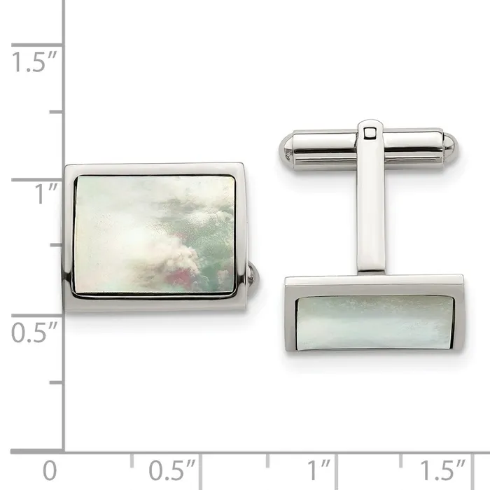 TreasureFineJewelers Chisel Stainless Steel Polished Mother Of Pearl Cufflinks Bracelets