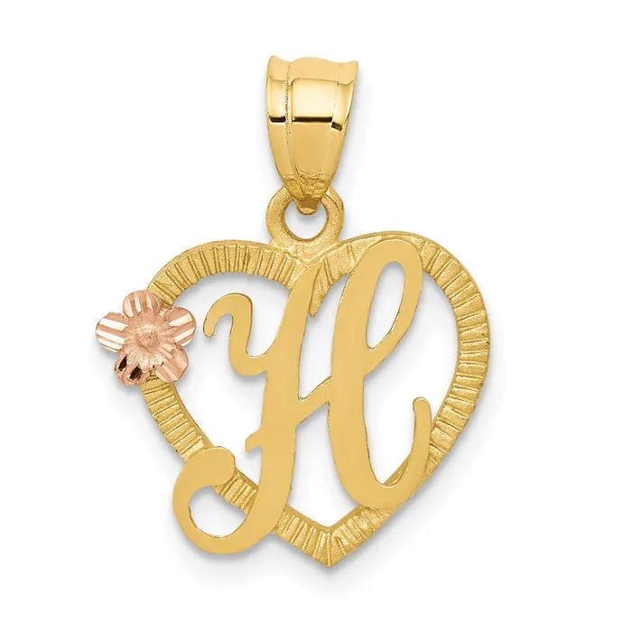 TreasureFineJewelers Necklaces 14k TwoTone Heart Letter H Initial Pendant TreasureFineJewelers Necklaces 14k TwoTone Heart Letter H Initial Pendant