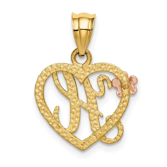 TreasureFineJewelers Necklaces 14k TwoTone Heart Letter H Initial Pendant