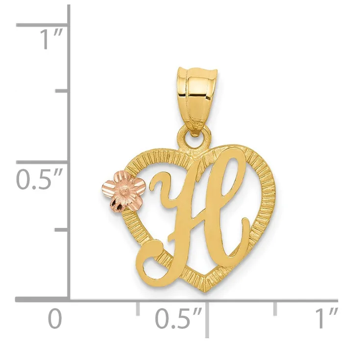 TreasureFineJewelers Necklaces 14k TwoTone Heart Letter H Initial Pendant