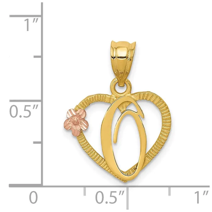 TreasureFineJewelers Necklaces 14k TwoTone Heart Letter O Initial Pendant