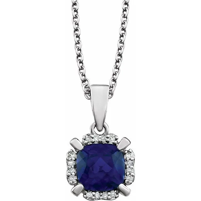 TreasureFineJewelers Necklaces 14K White Created Blue Sapphire 05 CTW Diamond 18 Necklace TreasureFineJewelers Necklaces 14K White Created Blue Sapphire 05 CTW Diamond 18 Necklace