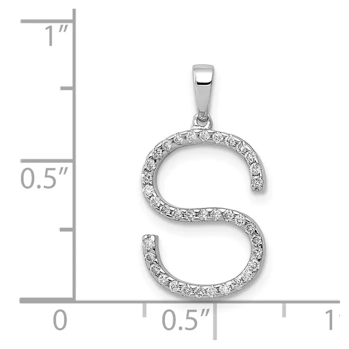 TreasureFineJewelers Necklaces 14K White Gold Diamond Letter S Initial Pendant