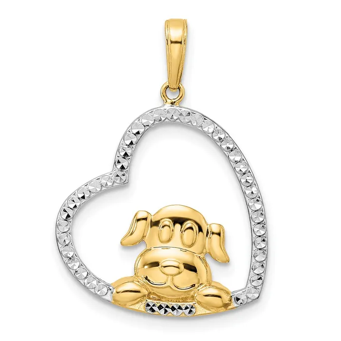 TreasureFineJewelers Necklaces 14k White Rhodium DC Puppy in Heart Pendant