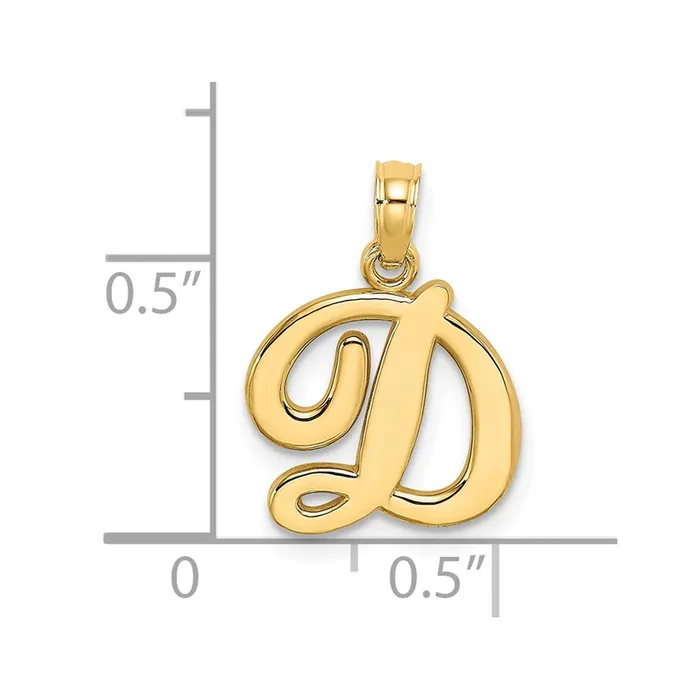 TreasureFineJewelers Necklaces 14k Yellow Gold Script Letter D Initial Pendant