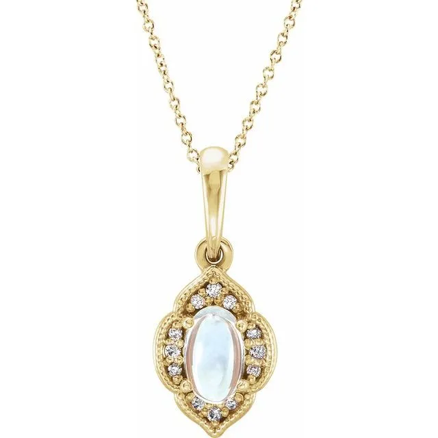 TreasureFineJewelers Necklaces 14K Yellow Rainbow Moonstone 03 CTW Diamond Clover 1618 Necklace TreasureFineJewelers Necklaces 14K Yellow Rainbow Moonstone 03 CTW Diamond Clover 1618 Necklace