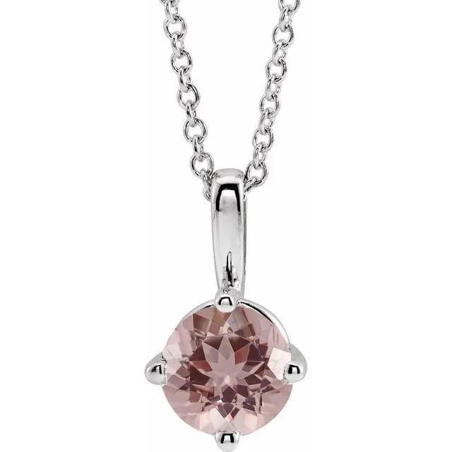 TreasureFineJewelers Necklaces Sterling Silver 5 mm Natural Pink Morganite Solitaire 1618 Necklace TreasureFineJewelers Necklaces Sterling Silver 5 mm Natural Pink Morganite Solitaire 1618 Necklace