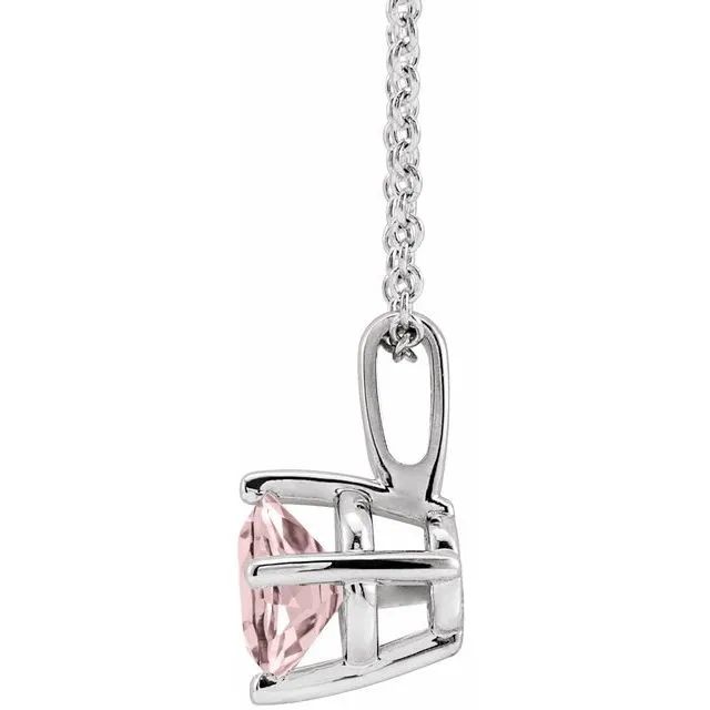 TreasureFineJewelers Necklaces Sterling Silver 5 mm Natural Pink Morganite Solitaire 1618 Necklace
