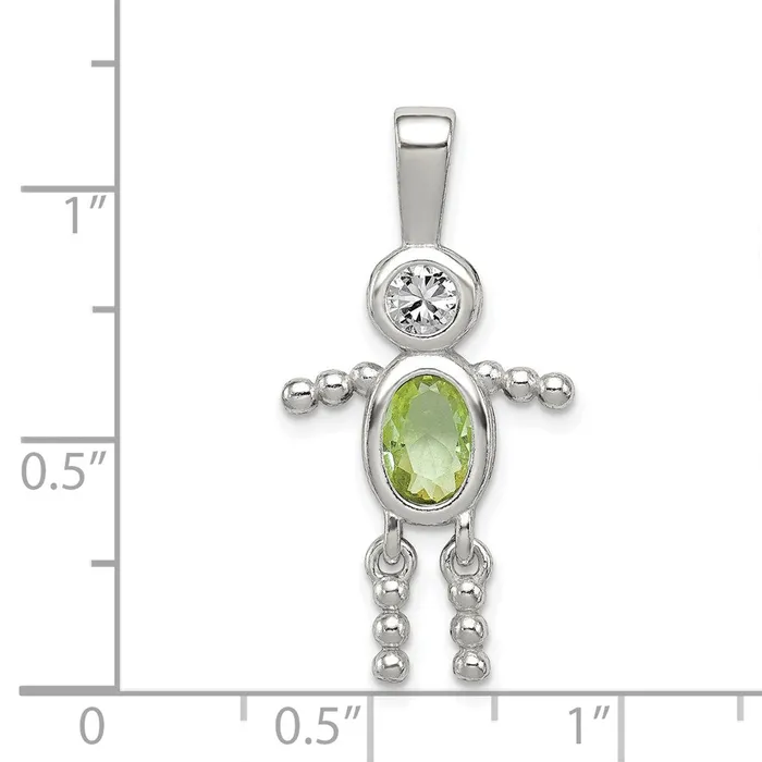 TreasureFineJewelers Necklaces Sterling Silver CZ August Glass Boy Pendant