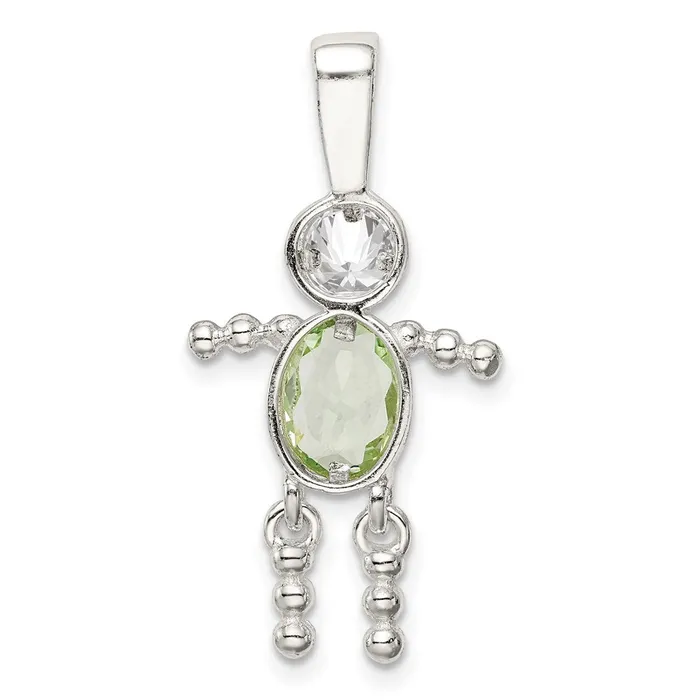 TreasureFineJewelers Necklaces Sterling Silver CZ August Glass Boy Pendant